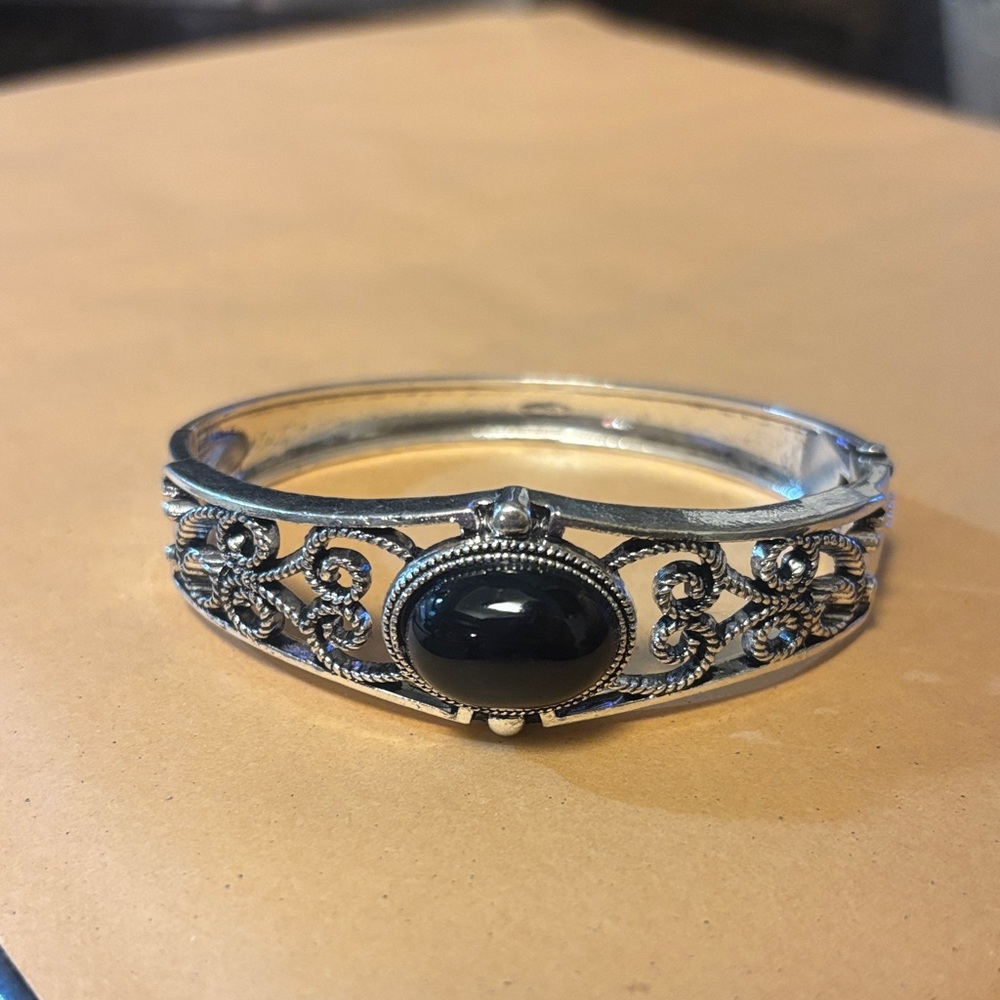Paparazzi Silver Bracelet with Black Stone